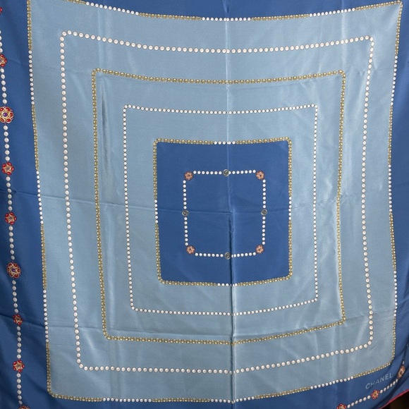 CHANEL BLUE SILK SCARF - Picture 1 of 1
